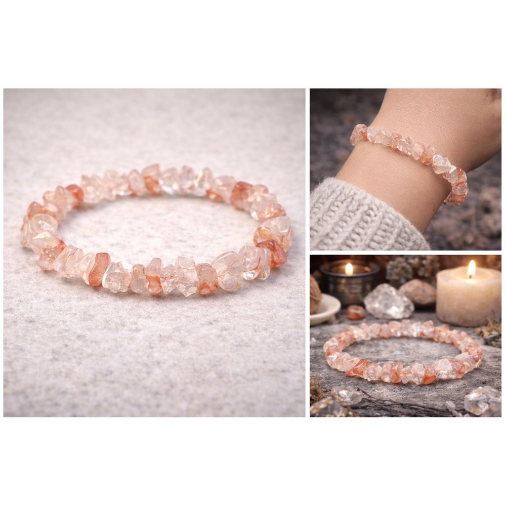 Fire Quartz Chip Bracelet Boho Witchy Apothecary Grounding Crystal